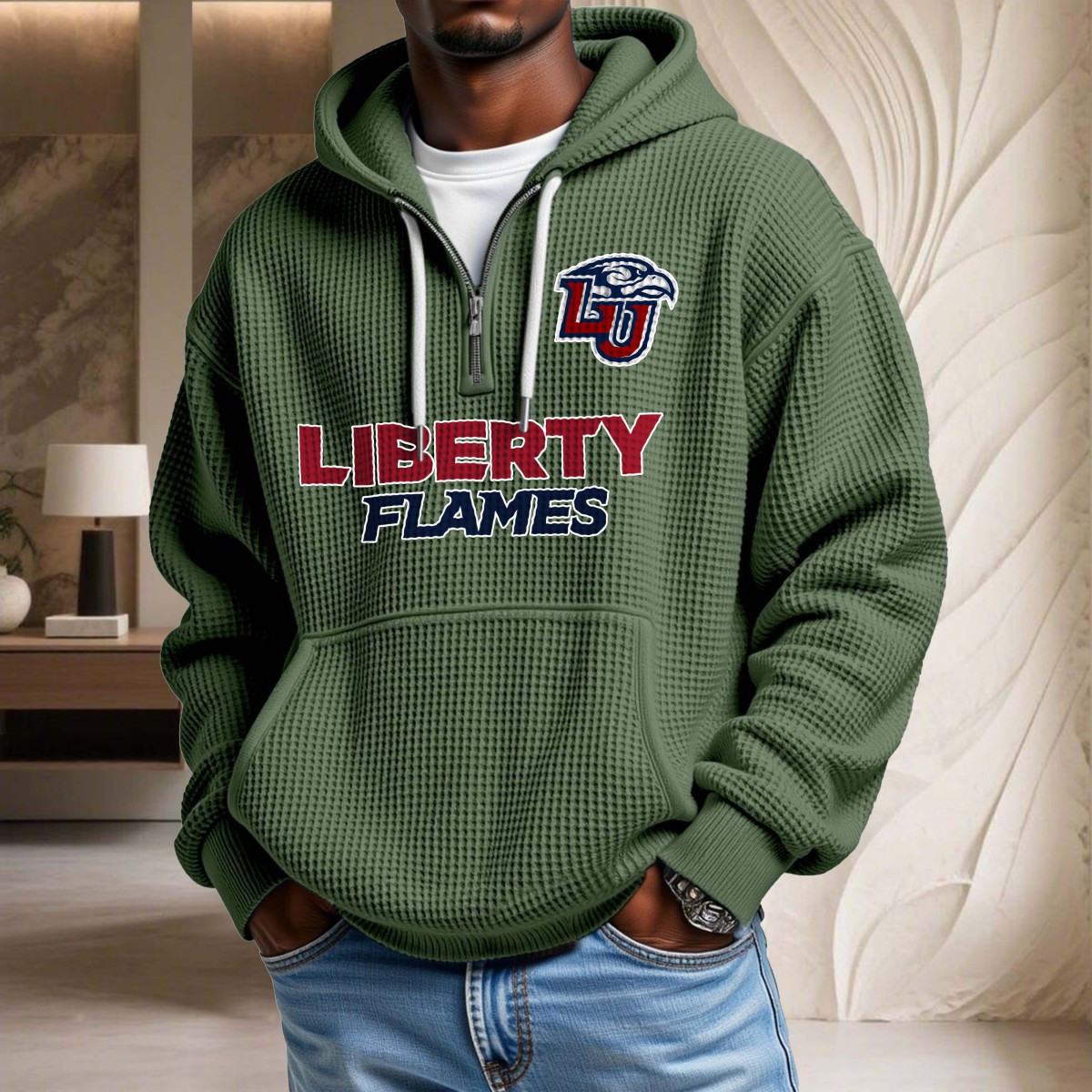 Sweat à capuche en maille gaufrée Liberty Flames – Image 9