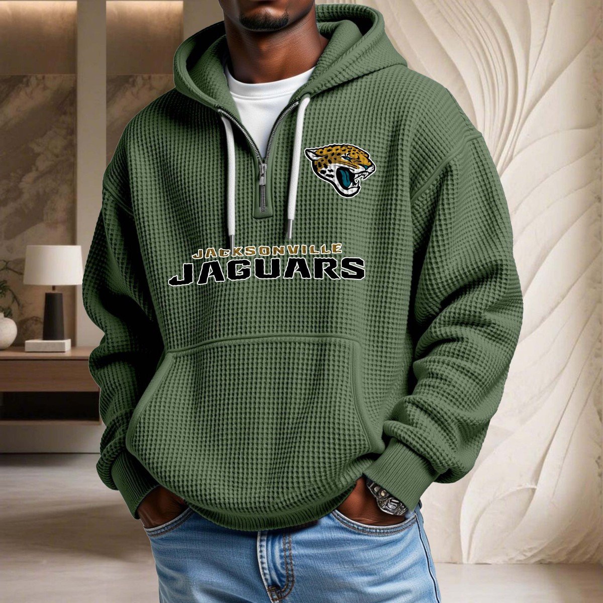 Sweat à capuche en maille gaufrée Jacksonville Jaguars – Image 9