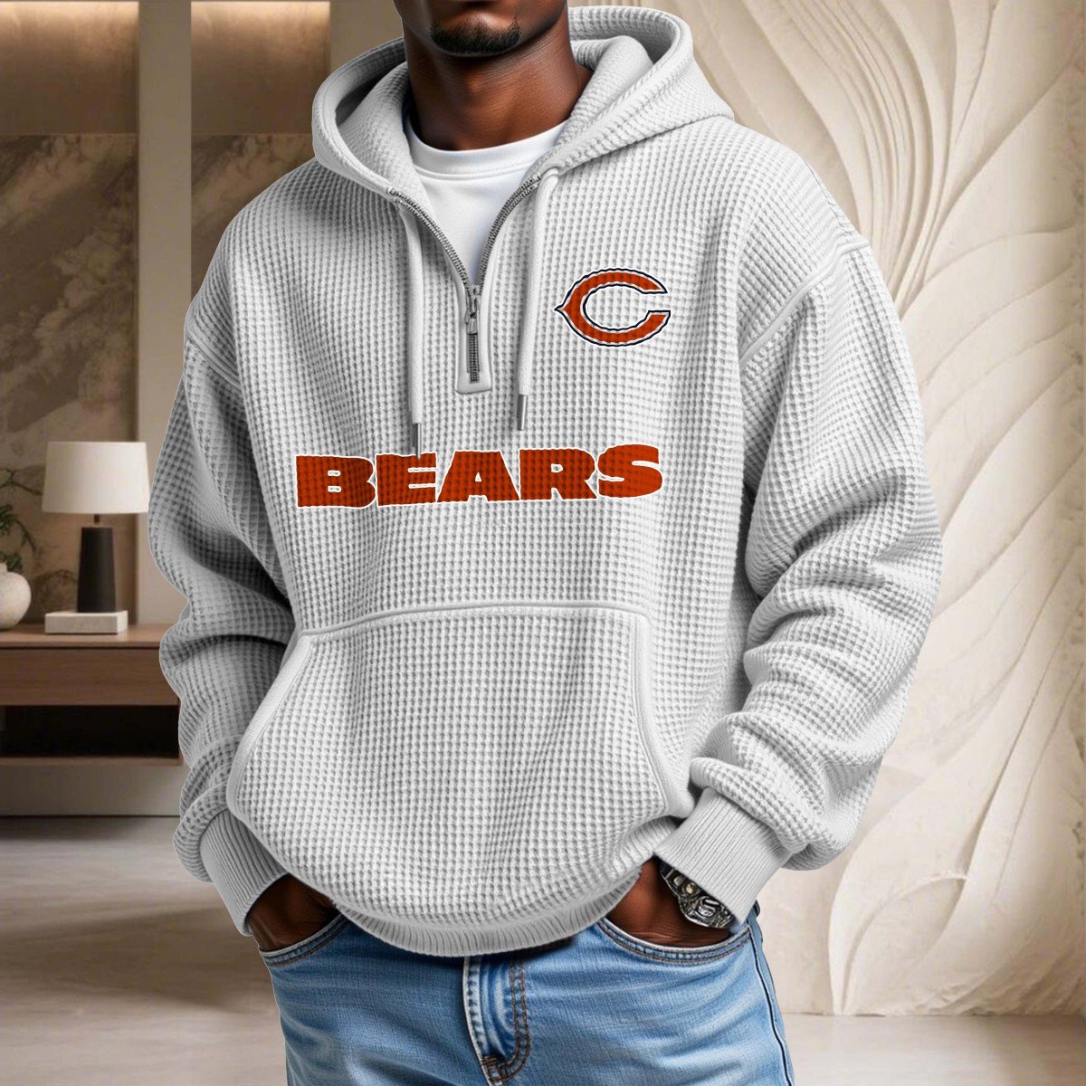 Sweat à capuche en maille gaufrée Chicago Bears – Image 3
