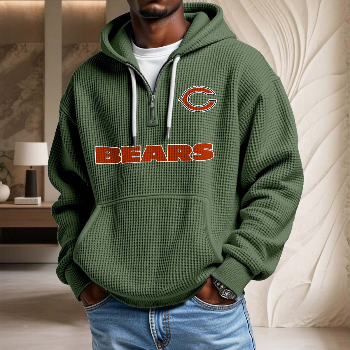 Sweat à capuche en maille gaufrée Chicago Bears – Image 9