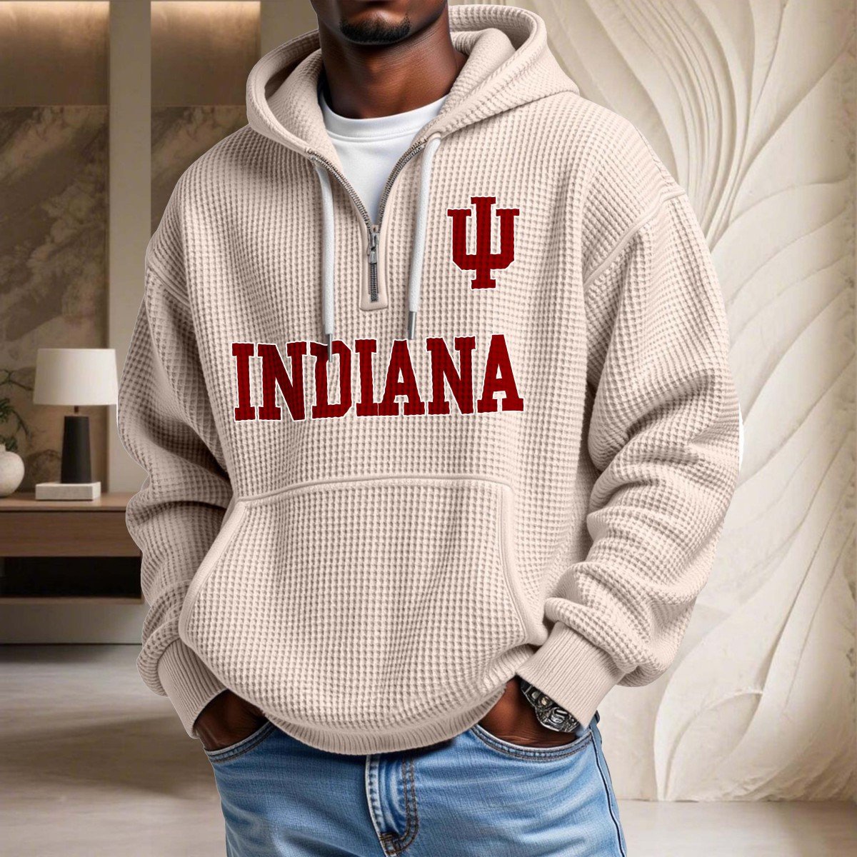 Sweat à capuche en maille gaufrée Indiana Hoosiers – Image 5