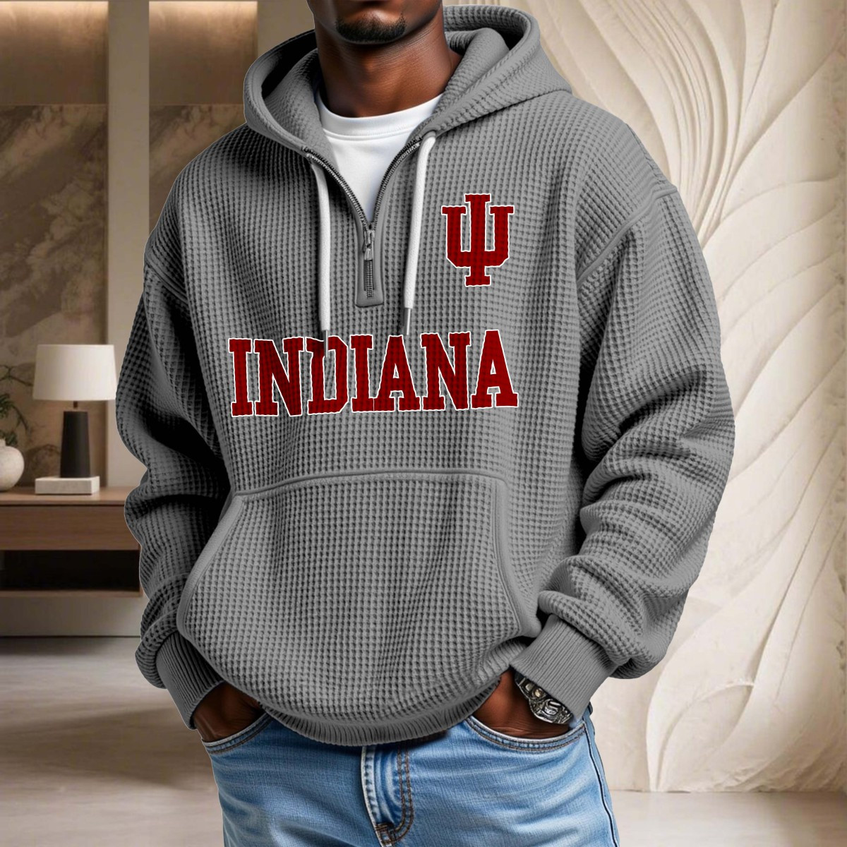 Sweat à capuche en maille gaufrée Indiana Hoosiers – Image 6