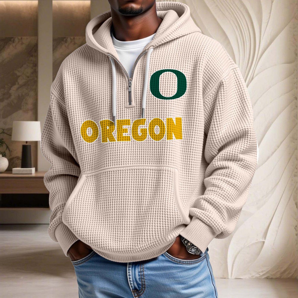 Sweat à capuche en maille gaufrée Oregon Ducks – Image 6