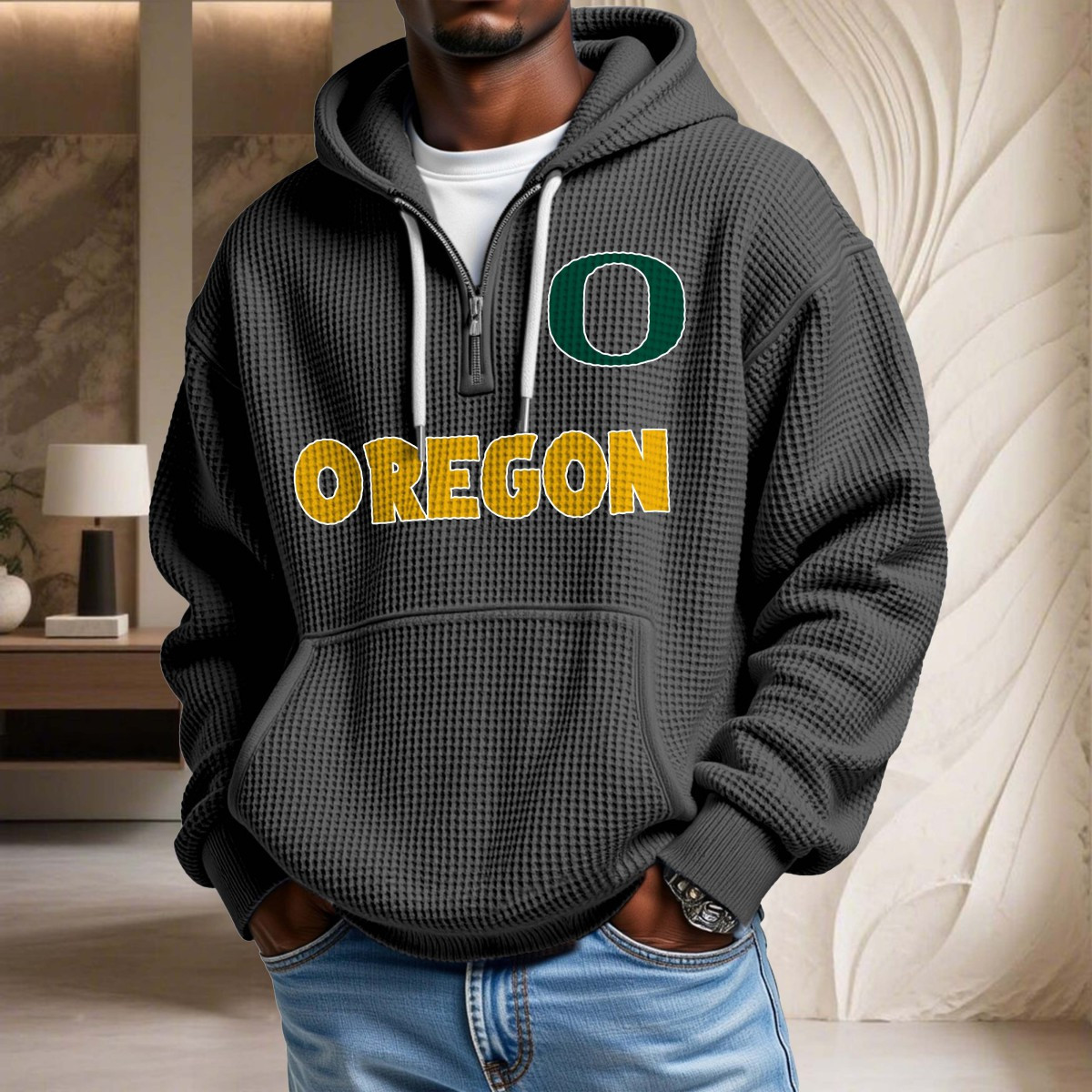 Sweat à capuche en maille gaufrée Oregon Ducks – Image 2