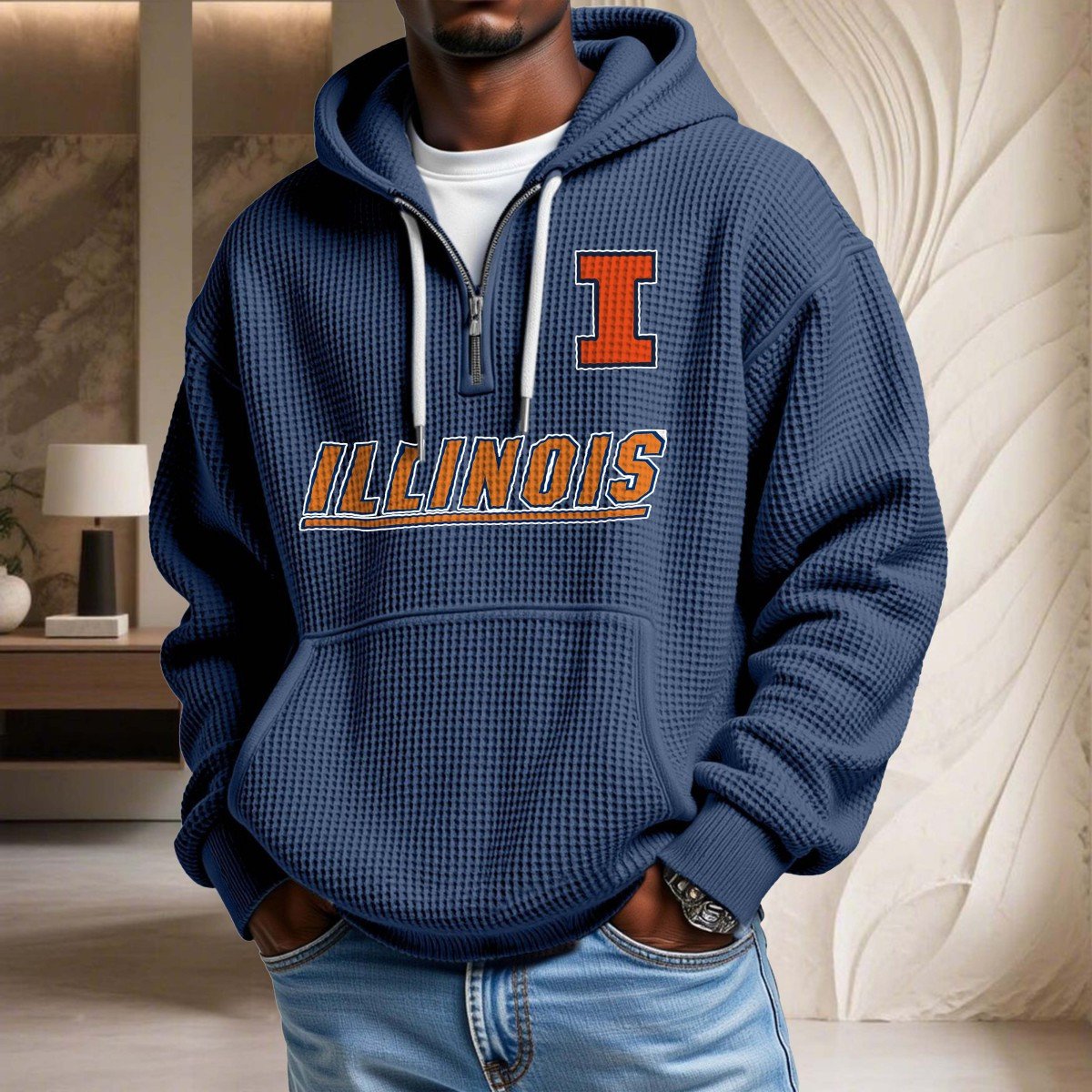 Sweat à capuche en maille gaufrée Illinois Fighting Illini – Image 5