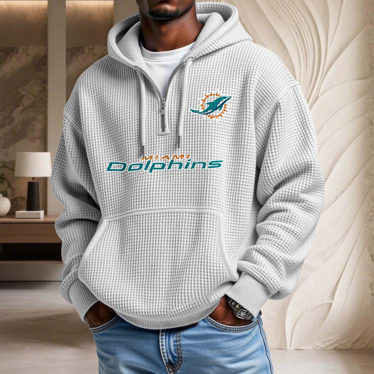 Sweat à capuche en maille gaufrée Miami Dolphins – Image 3