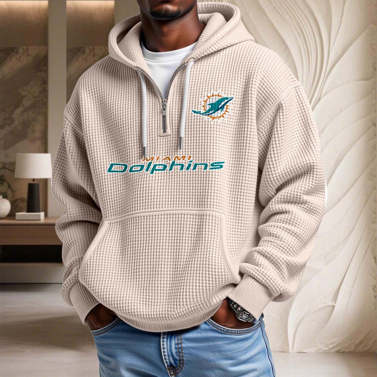 Sweat à capuche en maille gaufrée Miami Dolphins – Image 6