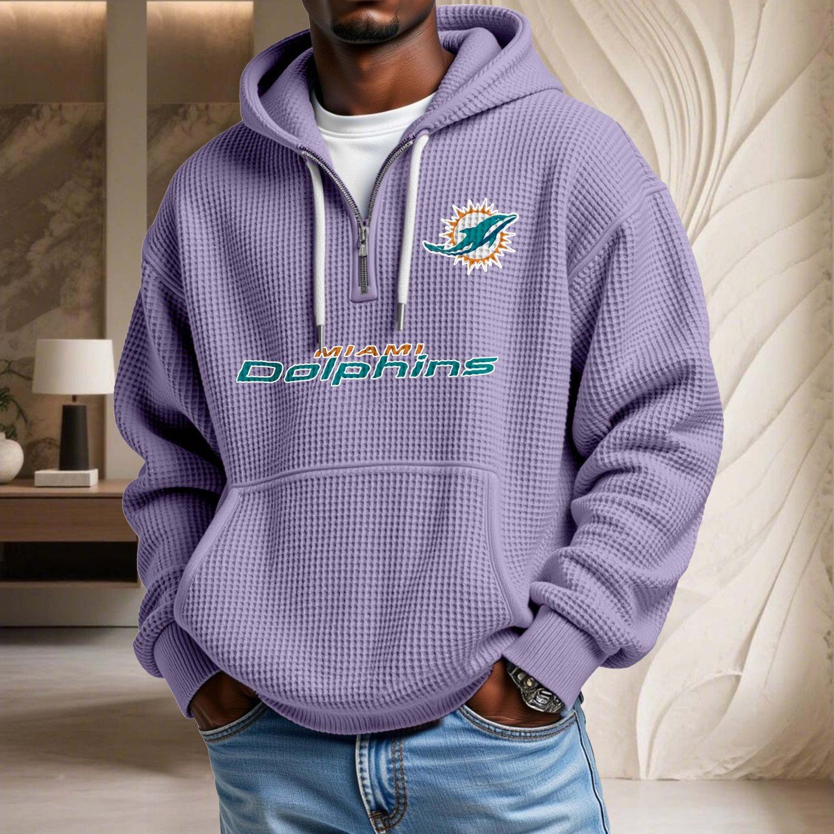 Sweat à capuche en maille gaufrée Miami Dolphins – Image 10