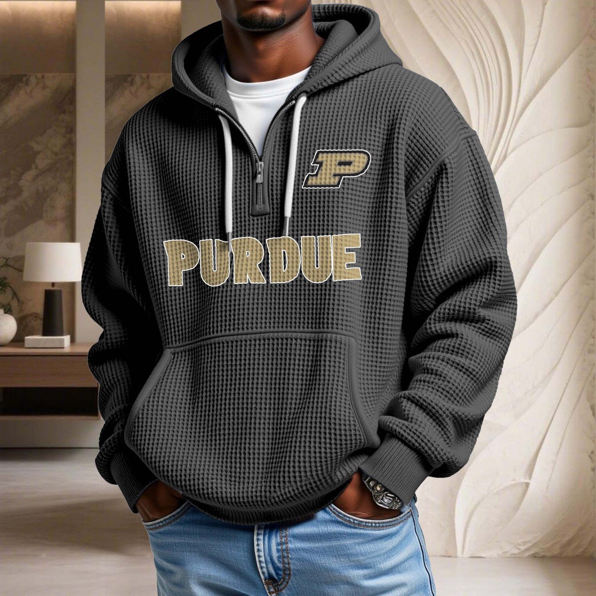Sweat à capuche en maille gaufrée Purdue Boilermakers – Image 2