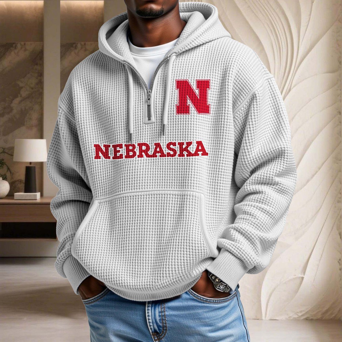 Sweat à capuche en maille gaufrée Nebraska Cornhuskers – Image 3