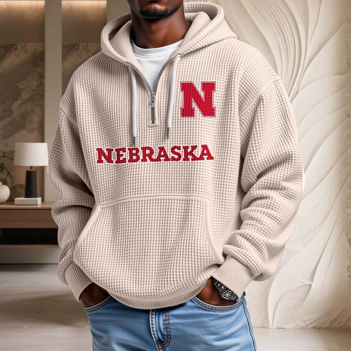 Sweat à capuche en maille gaufrée Nebraska Cornhuskers – Image 5