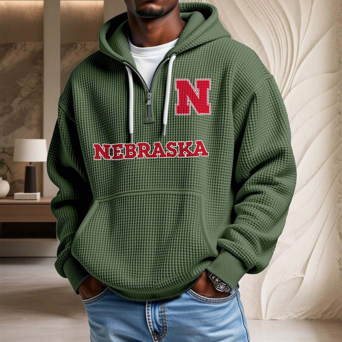Sweat à capuche en maille gaufrée Nebraska Cornhuskers – Image 9