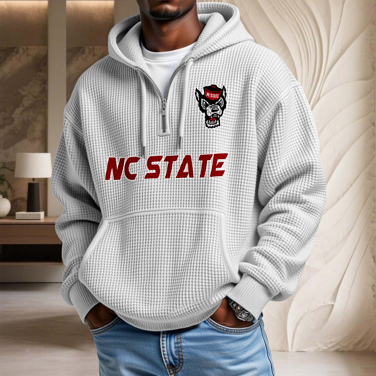 Sweat à capuche en maille gaufrée North Carolina State Wolfpack – Image 2