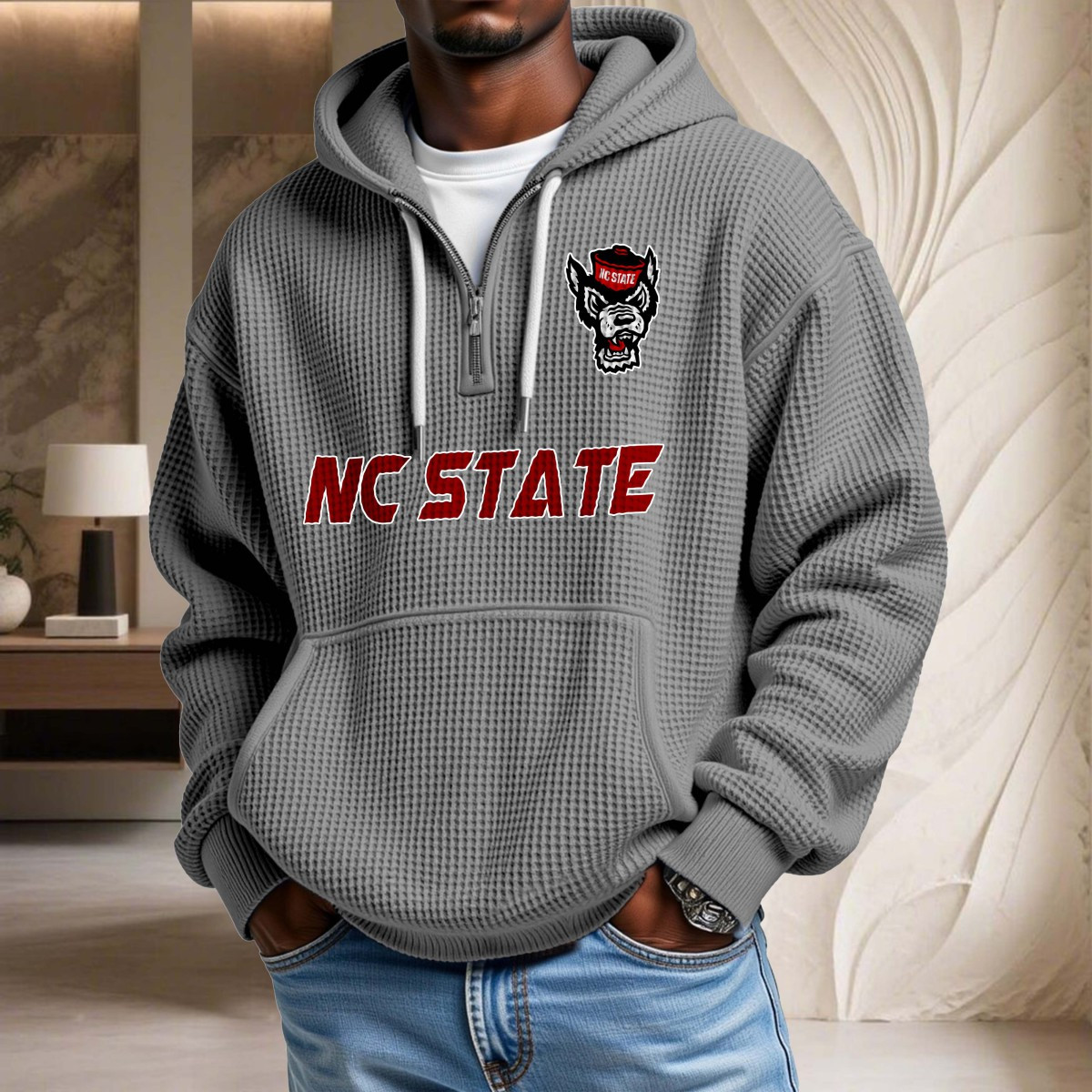 Sweat à capuche en maille gaufrée North Carolina State Wolfpack – Image 6
