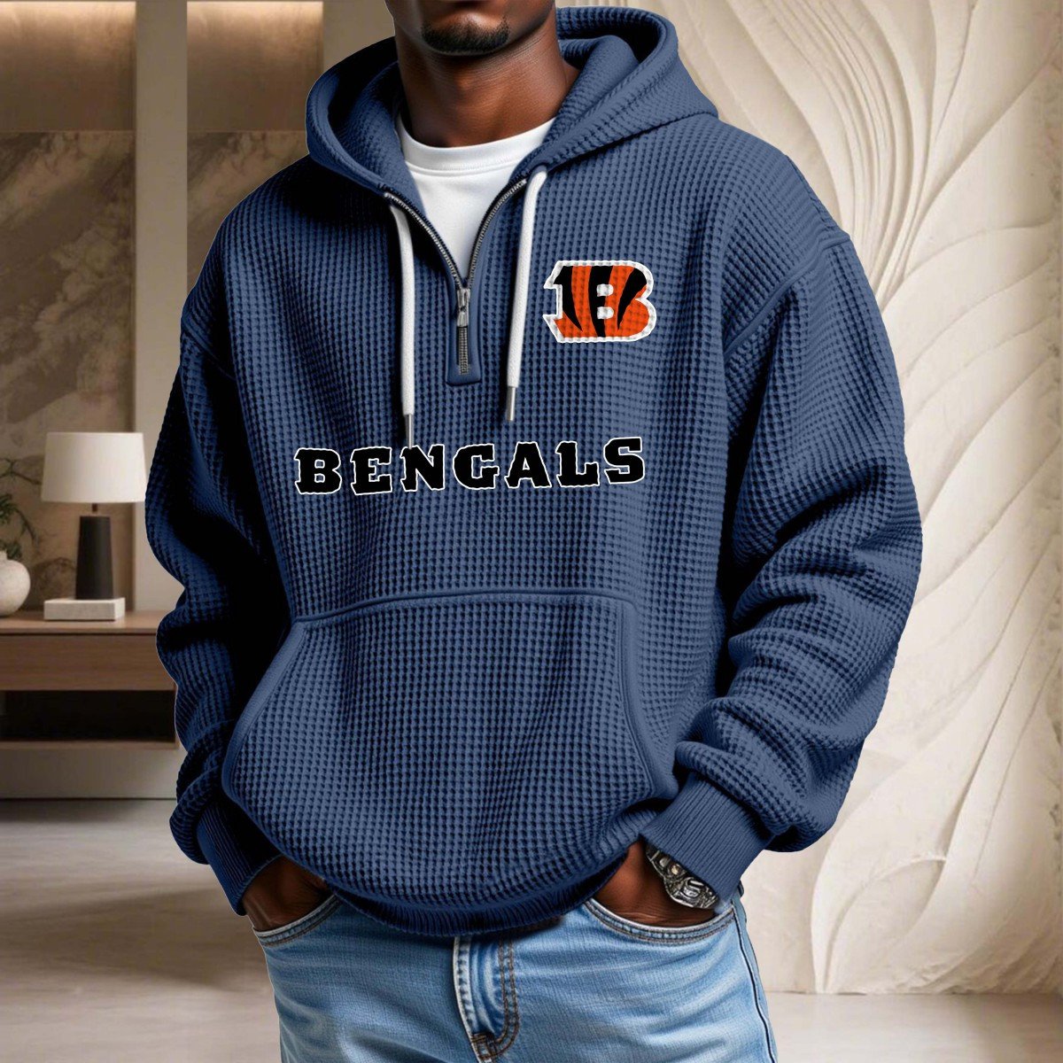 Sweat à capuche en maille gaufrée Cincinnati Bengals – Image 4