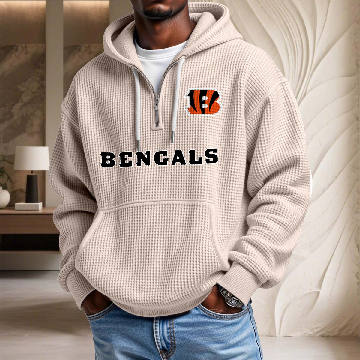 Sweat à capuche en maille gaufrée Cincinnati Bengals – Image 5