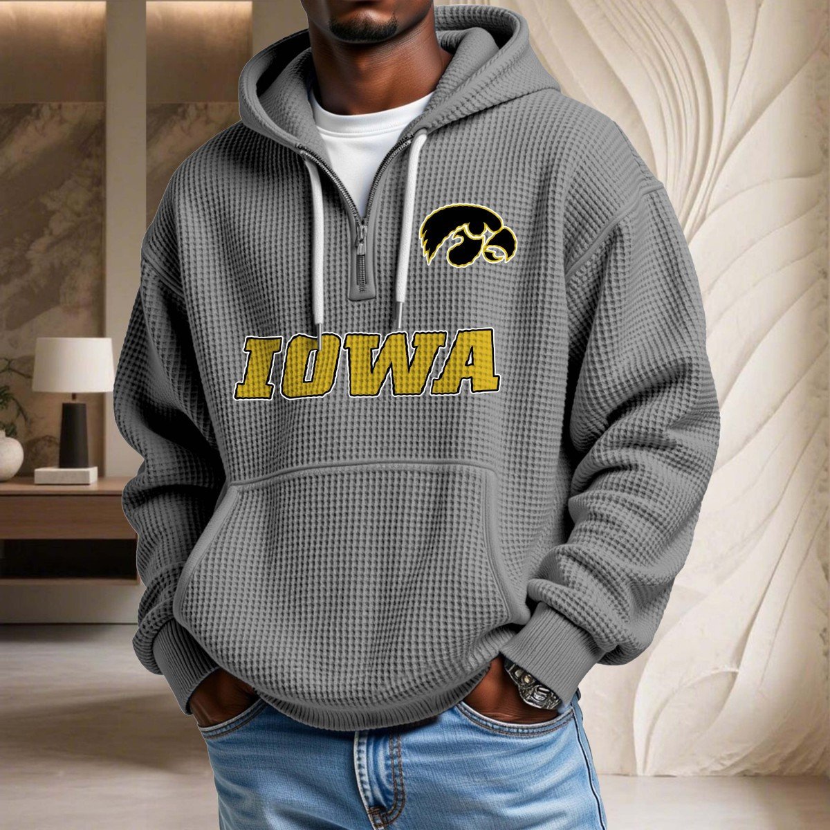 Sweat à capuche en maille gaufrée Iowa Hawkeyes – Image 6