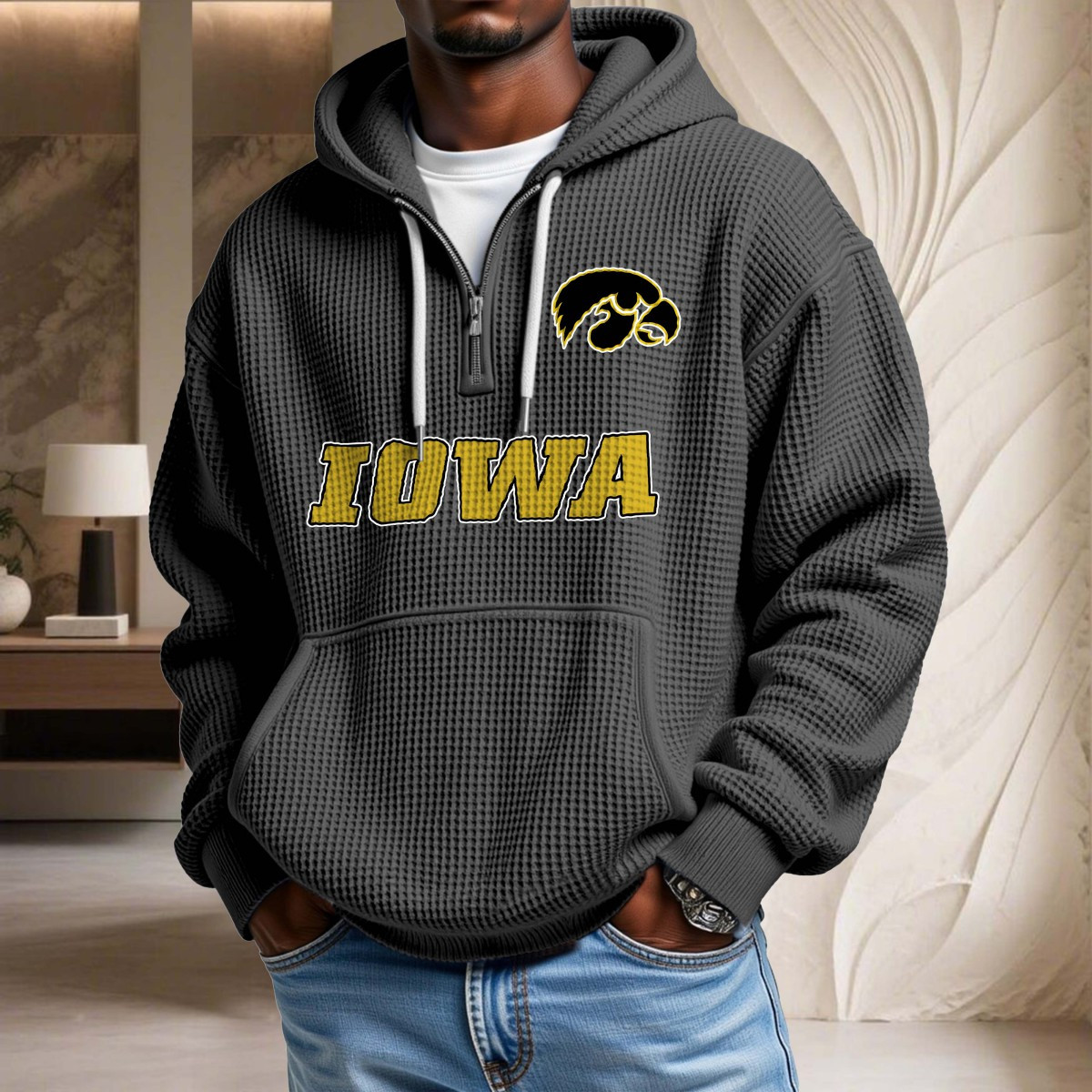 Sweat à capuche en maille gaufrée Iowa Hawkeyes – Image 2