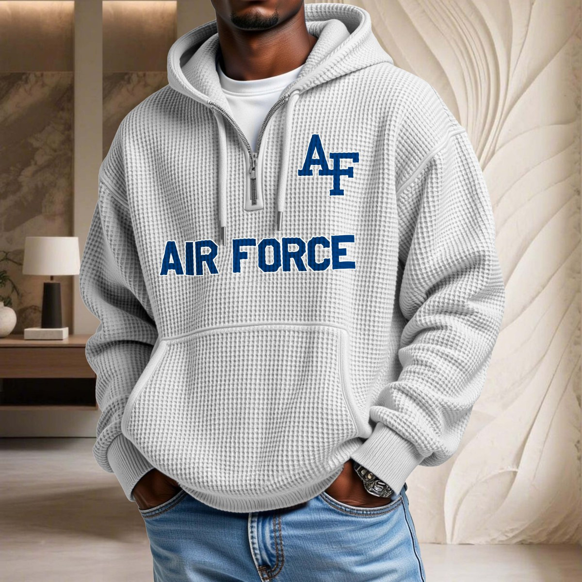 Sweat à capuche en maille gaufrée Air Force Falcons – Image 3