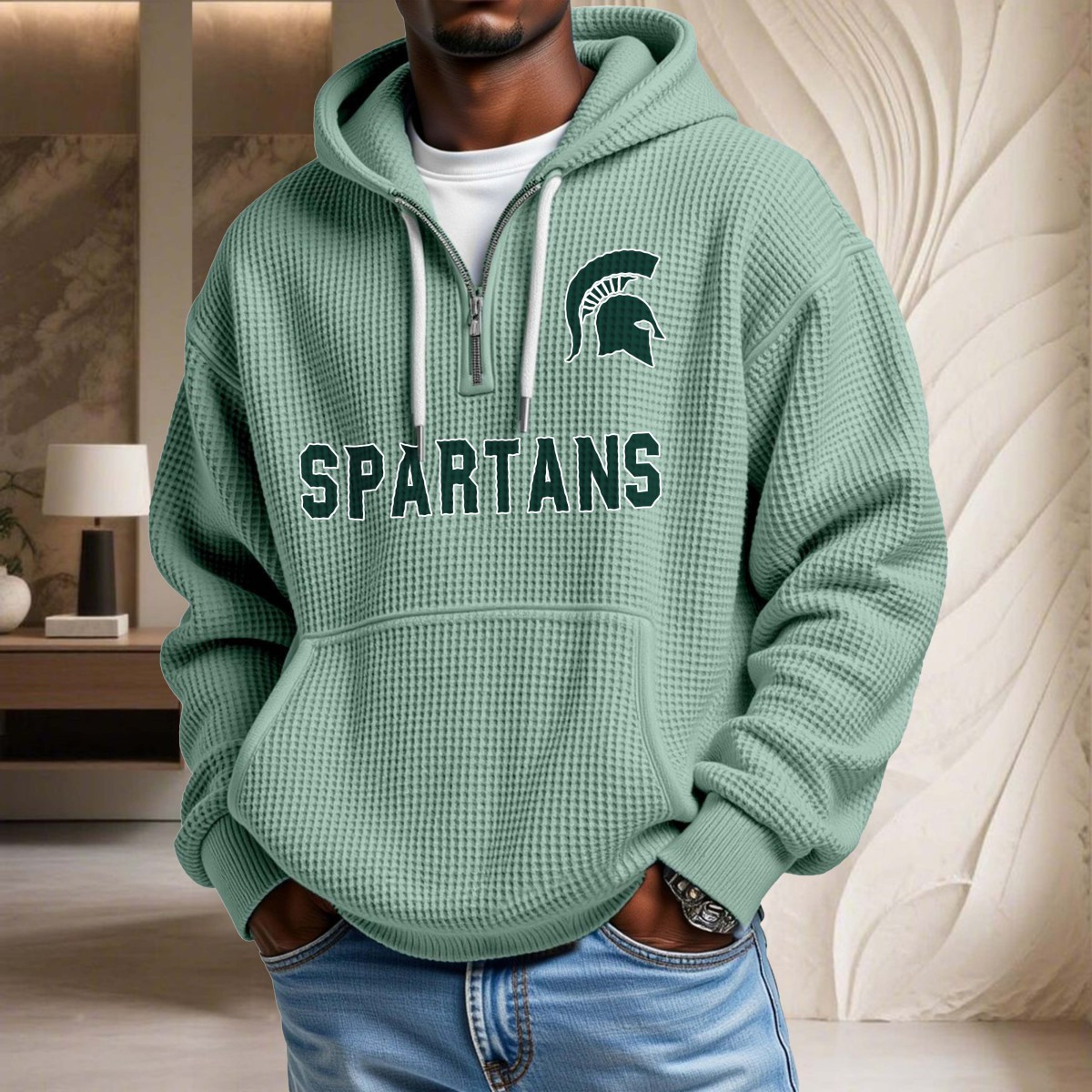 Sweat à capuche en maille gaufrée Michigan State Spartans – Image 9