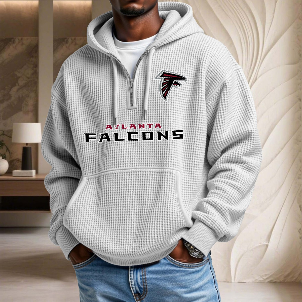 Sweat à capuche en maille gaufrée Atlanta Falcons – Image 2
