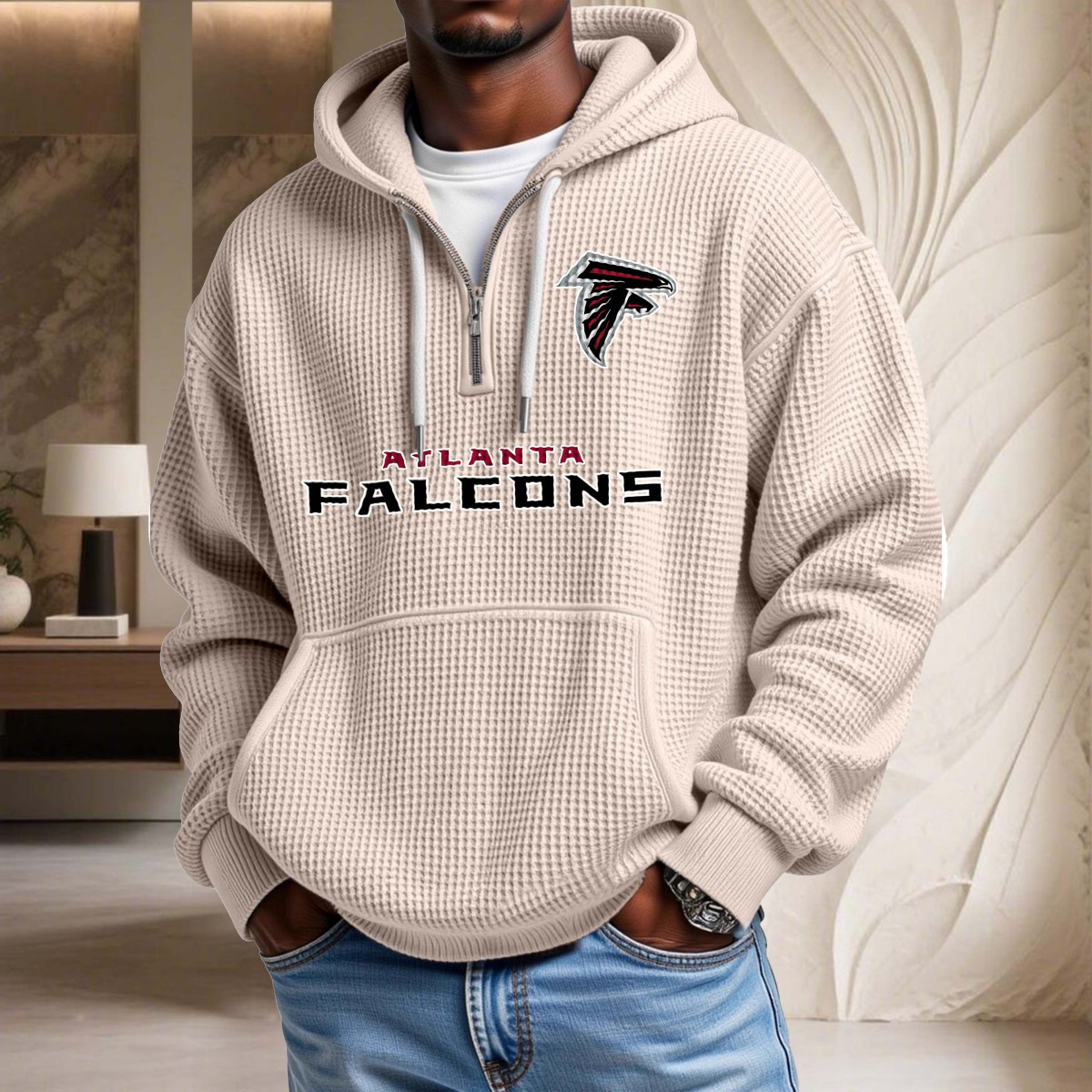 Sweat à capuche en maille gaufrée Atlanta Falcons – Image 5