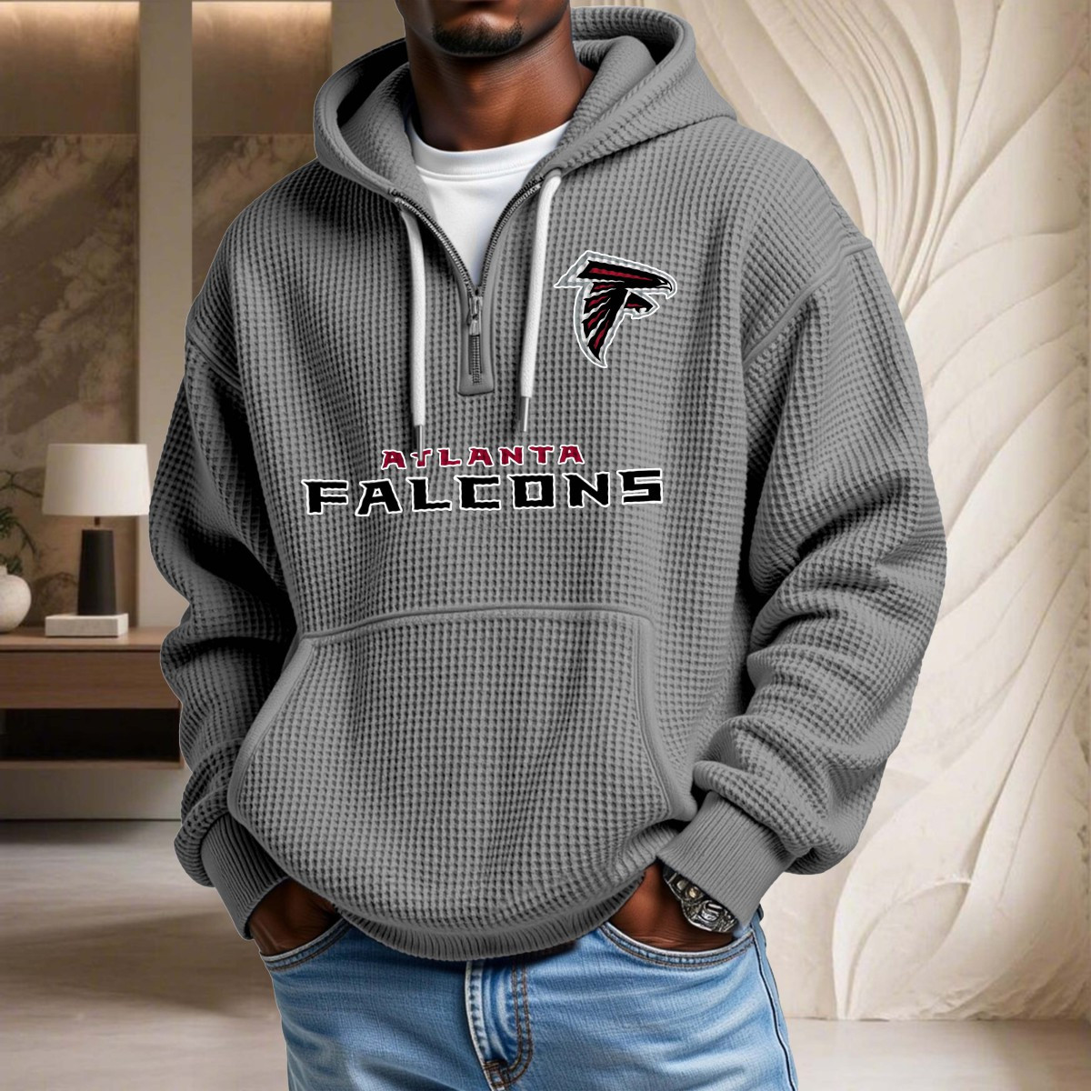 Sweat à capuche en maille gaufrée Atlanta Falcons – Image 6