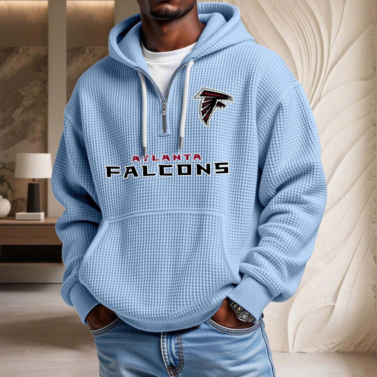 Sweat à capuche en maille gaufrée Atlanta Falcons – Image 7