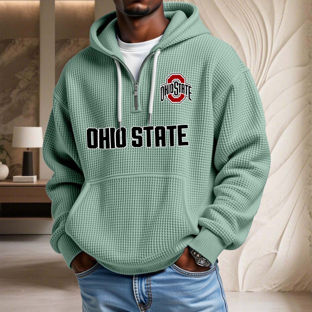 Sweat à capuche en maille gaufrée Ohio State Buckeyes – Image 8