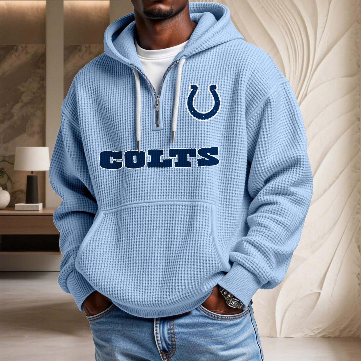 Sweat à capuche en maille gaufrée Indianapolis Colts – Image 7