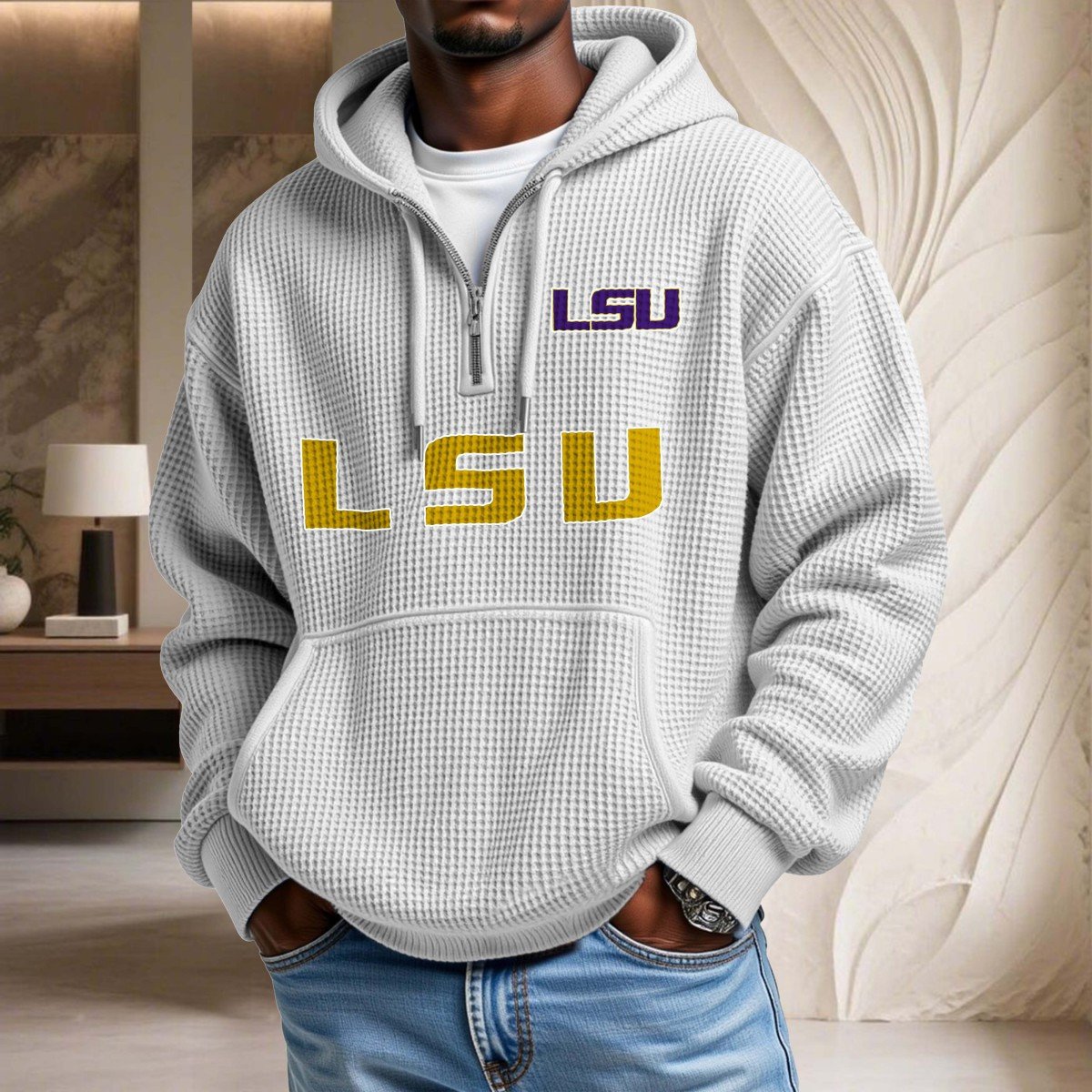 Sweat à capuche en maille gaufrée Lsu Tigers – Image 3