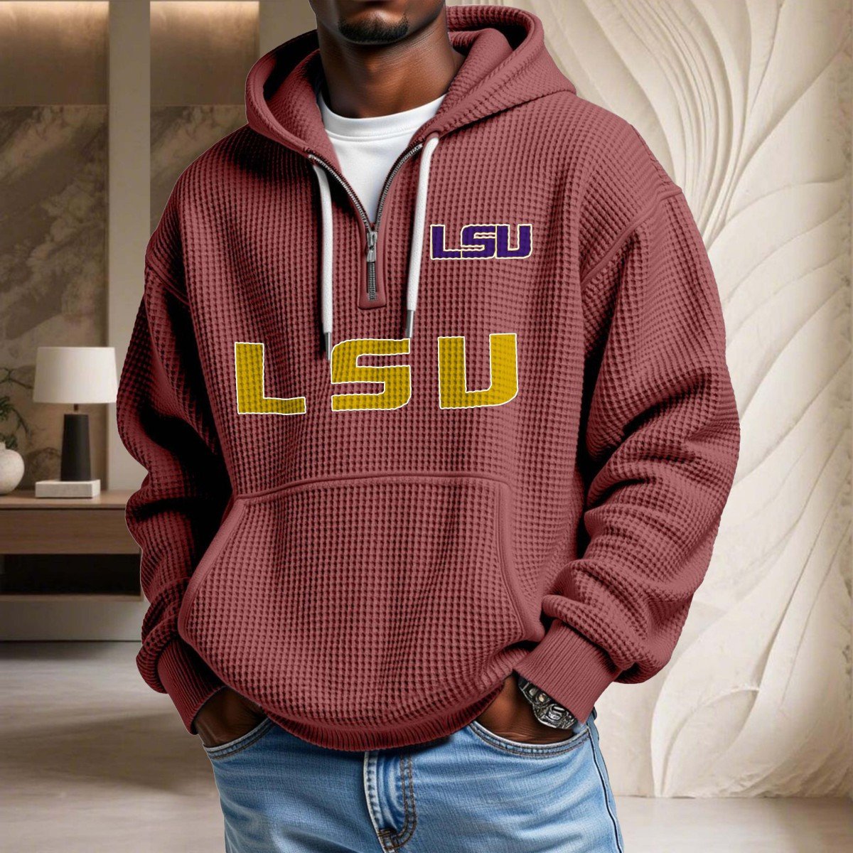 Sweat à capuche en maille gaufrée Lsu Tigers – Image 4