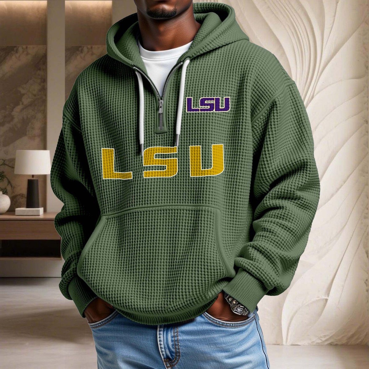 Sweat à capuche en maille gaufrée Lsu Tigers – Image 10