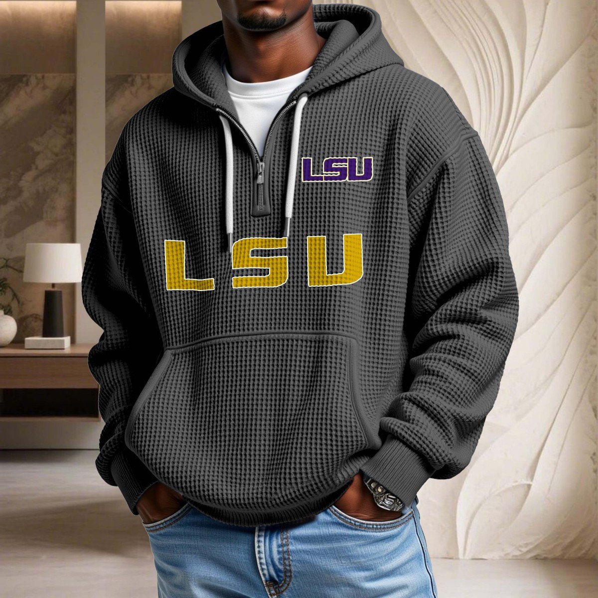 Sweat à capuche en maille gaufrée Lsu Tigers – Image 2