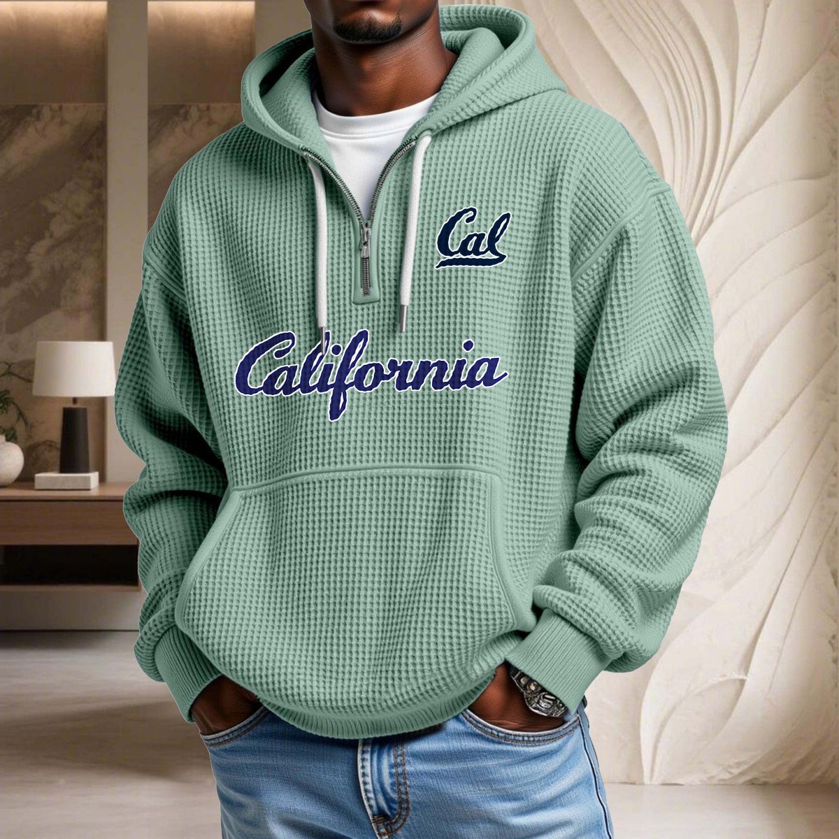 Sweat à capuche en maille gaufrée California Golden Bears – Image 8