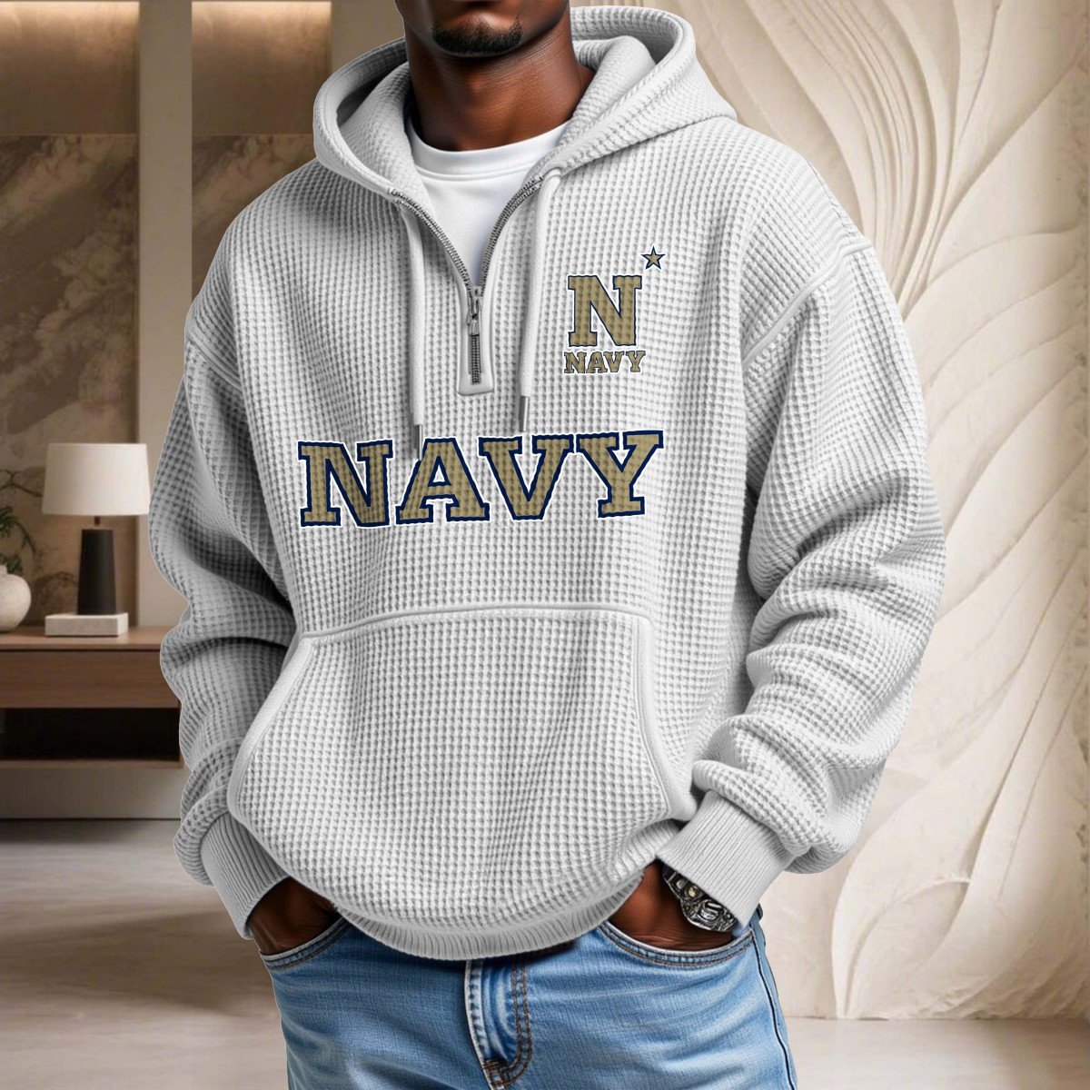 Sweat à capuche en maille gaufrée Navy Midshipmen
