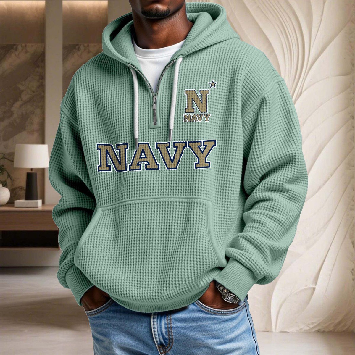 Sweat à capuche en maille gaufrée Navy Midshipmen – Image 8