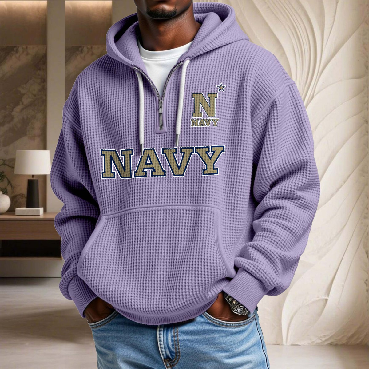 Sweat à capuche en maille gaufrée Navy Midshipmen – Image 10