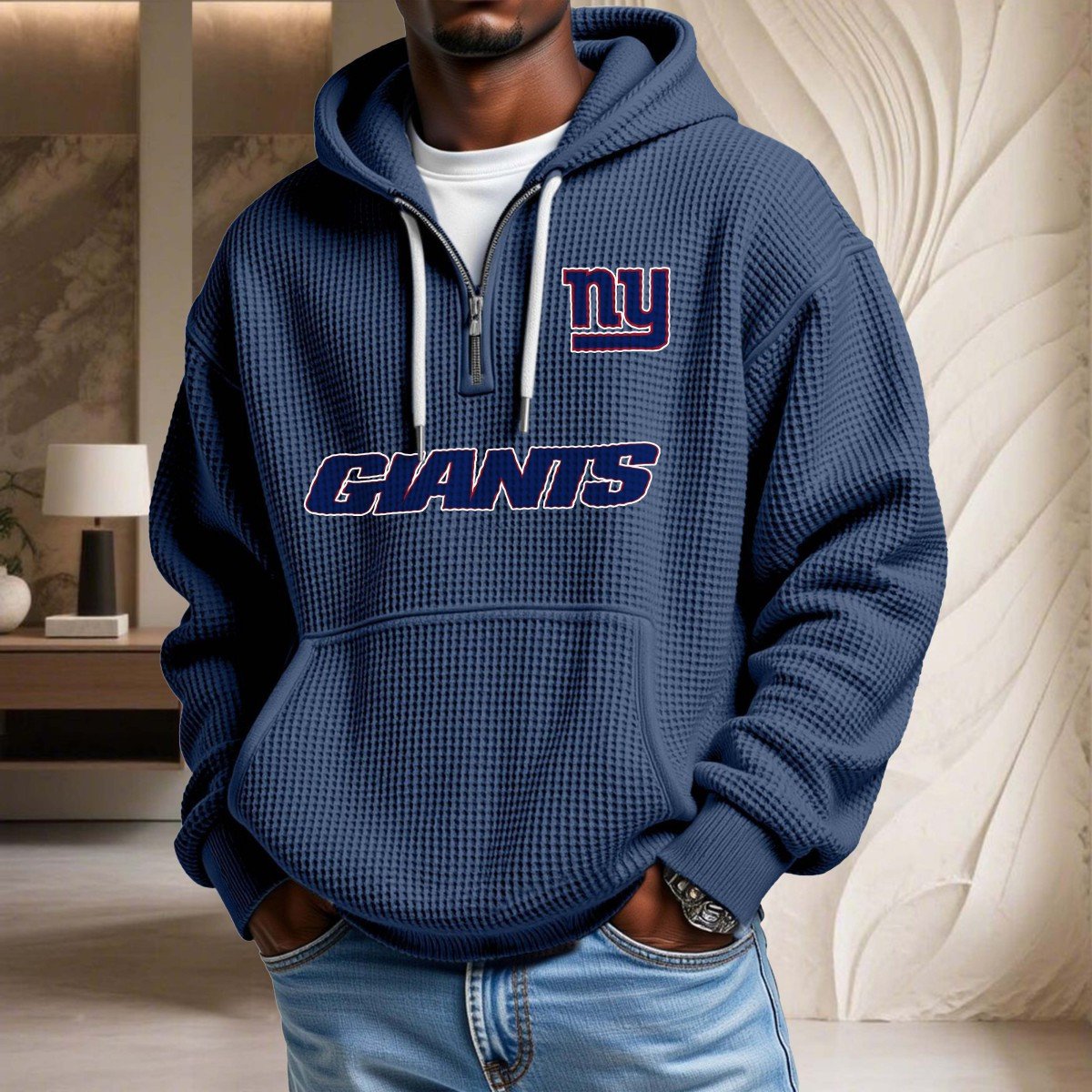 Sweat à capuche en maille gaufrée New York Giants