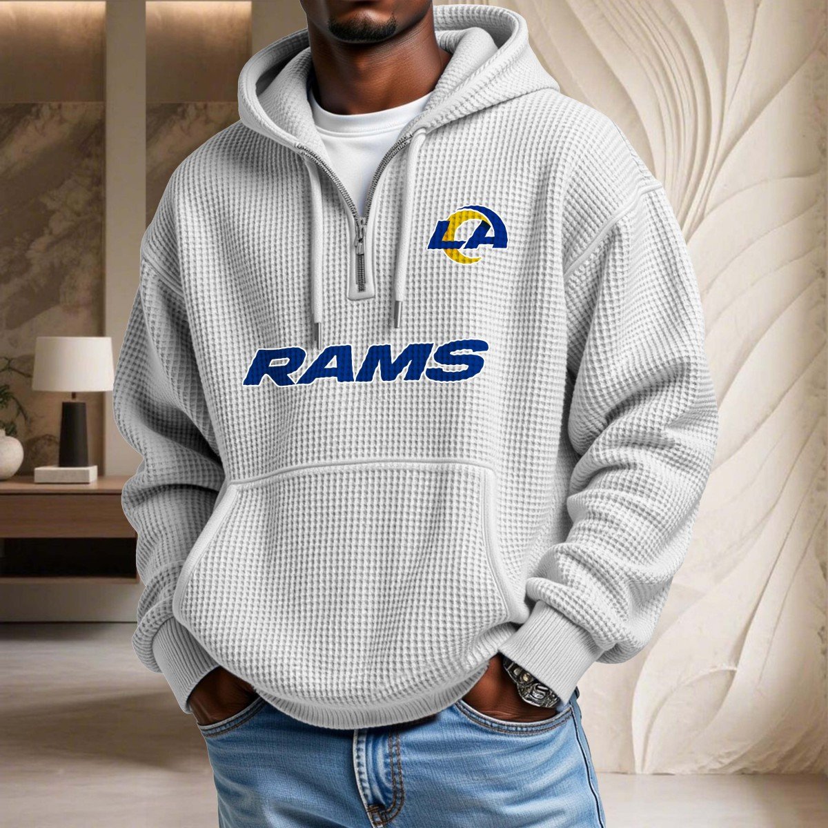 Sweat à capuche en maille gaufrée Los Angeles Rams – Image 3