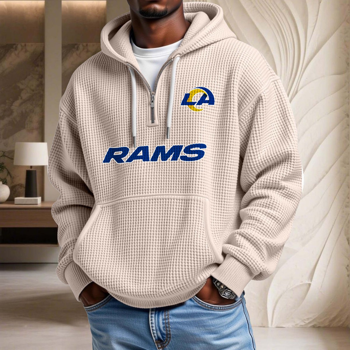Sweat à capuche en maille gaufrée Los Angeles Rams – Image 5