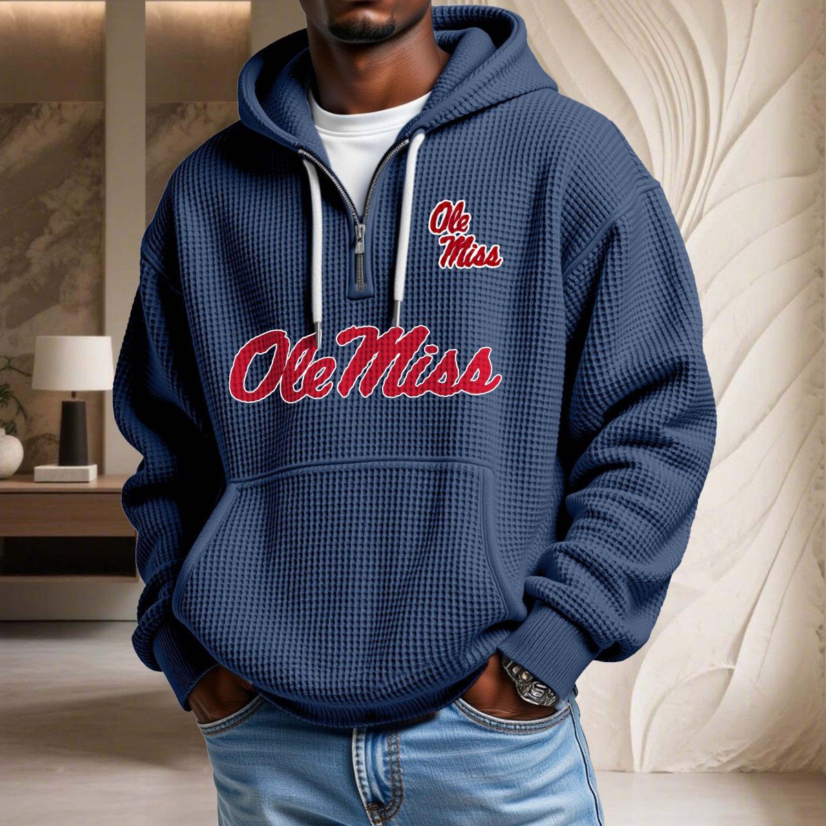 Sweat à capuche en maille gaufrée Ole Miss Rebels – Image 4