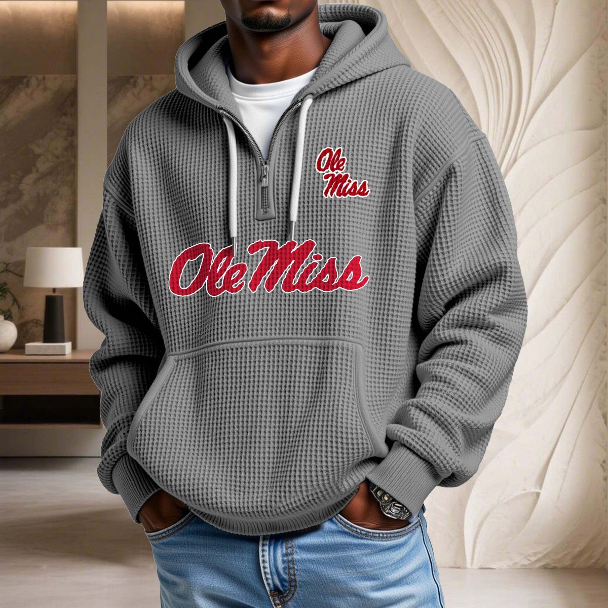 Sweat à capuche en maille gaufrée Ole Miss Rebels – Image 6