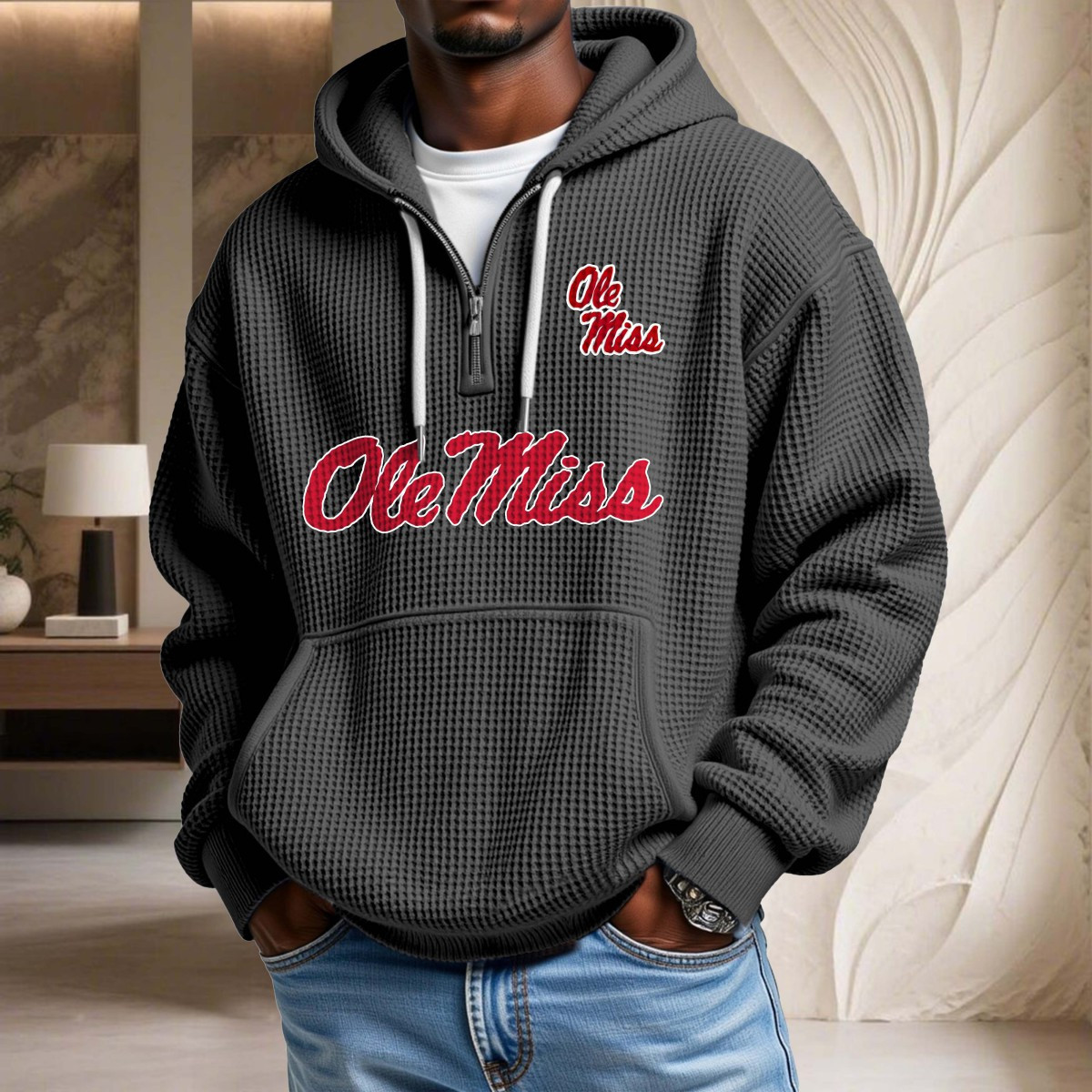 Sweat à capuche en maille gaufrée Ole Miss Rebels – Image 2