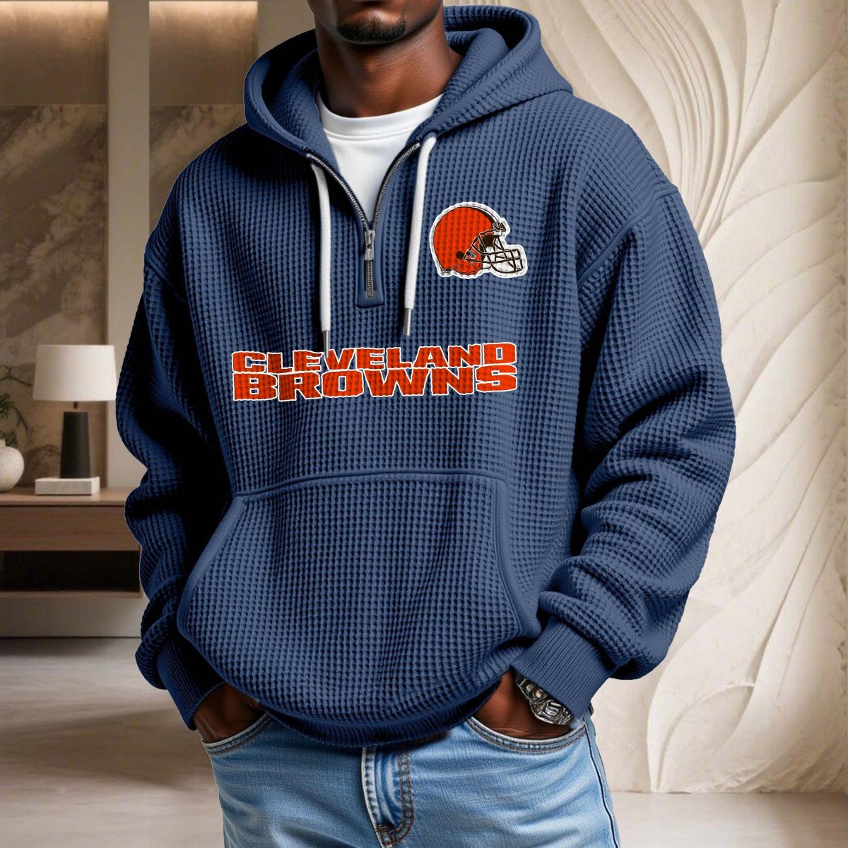 Sweat à capuche en maille gaufrée Cleveland Browns – Image 4