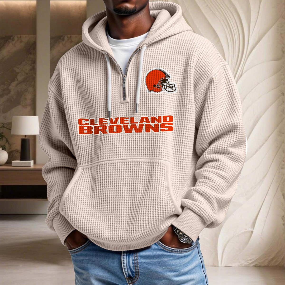 Sweat à capuche en maille gaufrée Cleveland Browns – Image 5