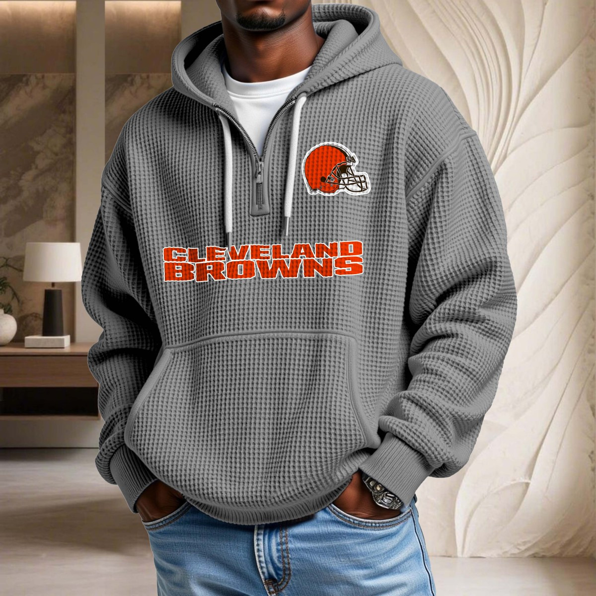 Sweat à capuche en maille gaufrée Cleveland Browns – Image 6