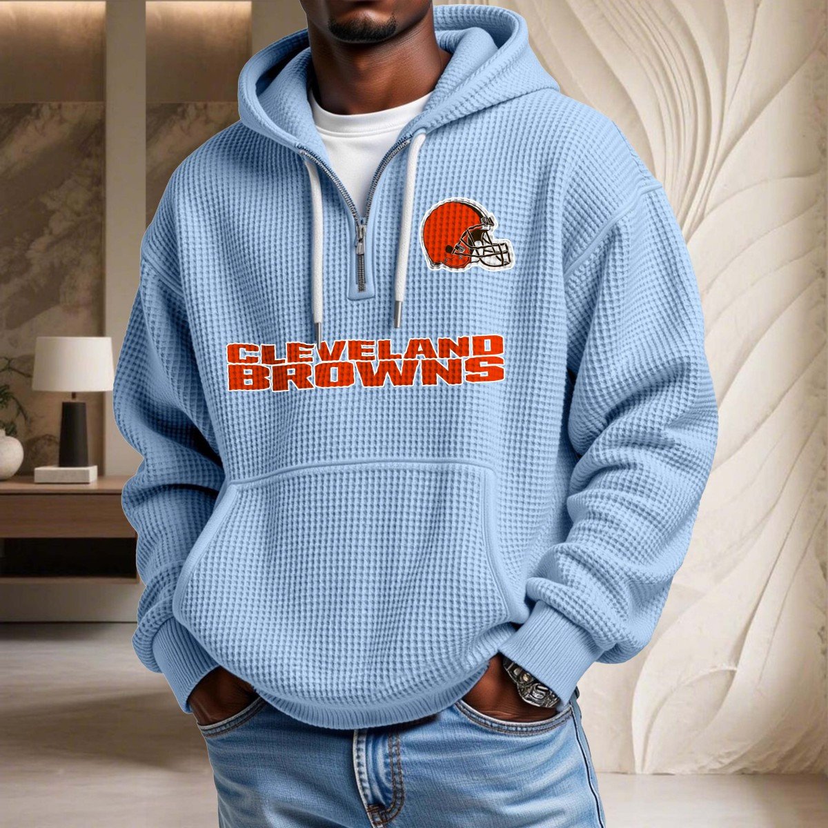 Sweat à capuche en maille gaufrée Cleveland Browns – Image 7