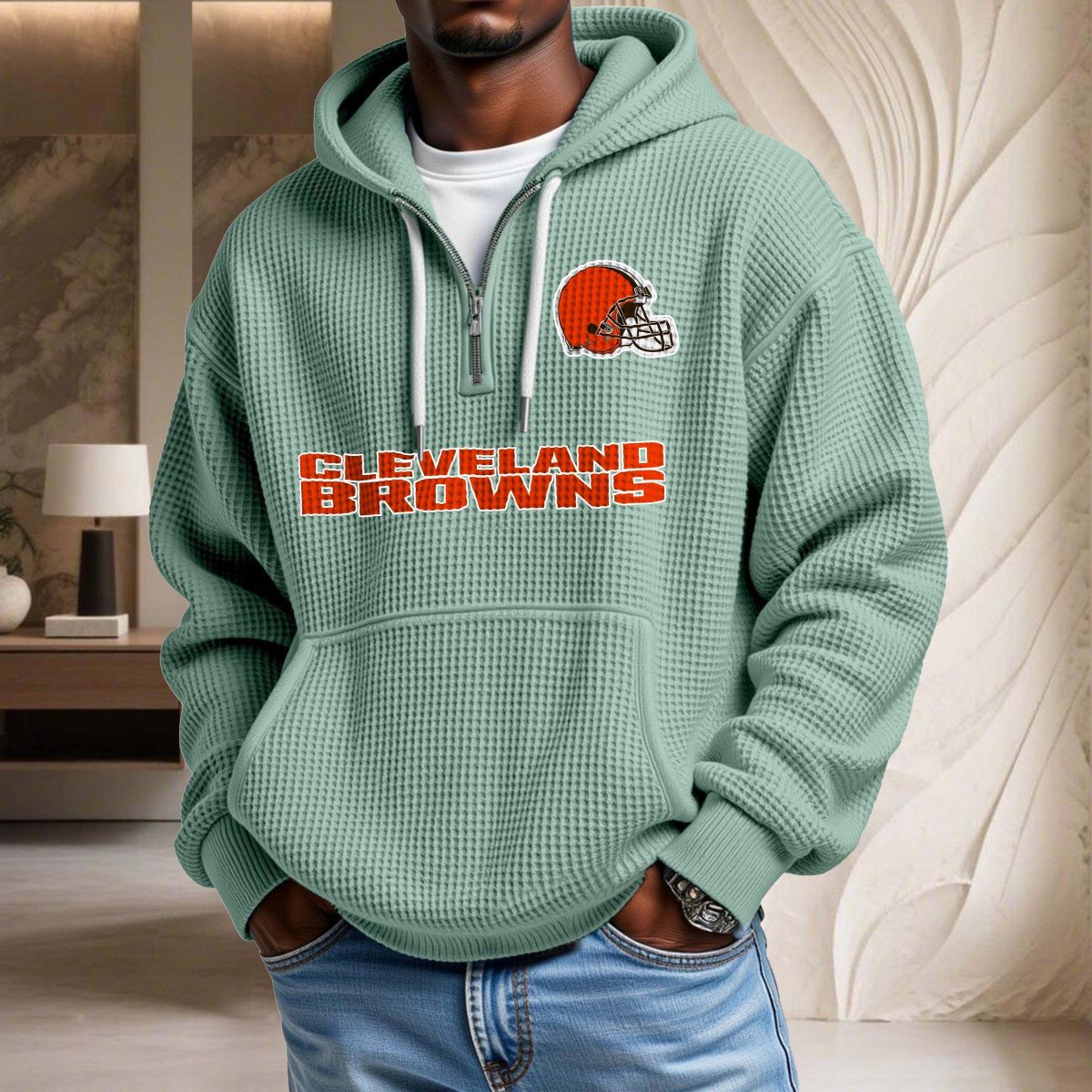 Sweat à capuche en maille gaufrée Cleveland Browns – Image 8