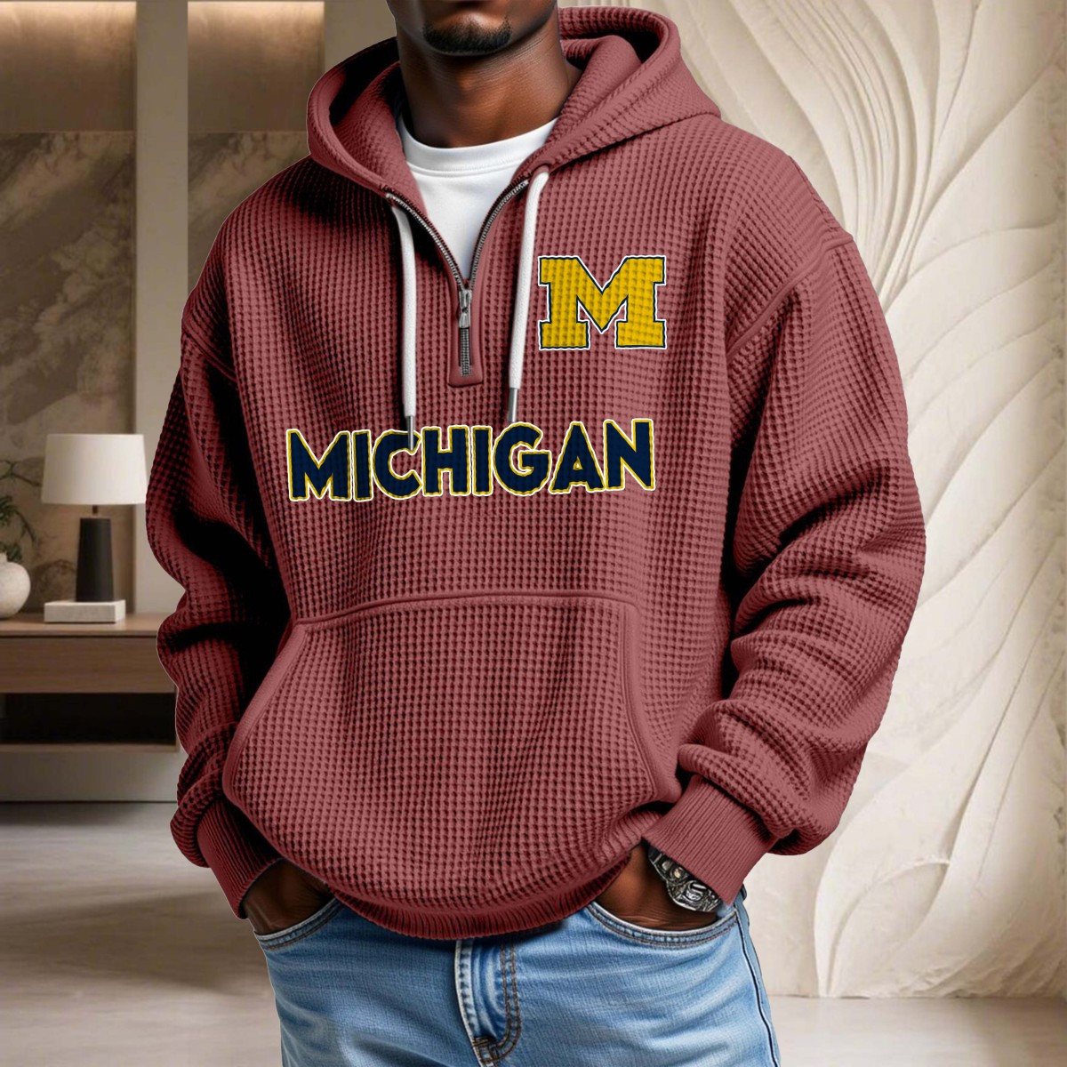 Sweat à capuche en maille gaufrée Michigan Wolverines – Image 4